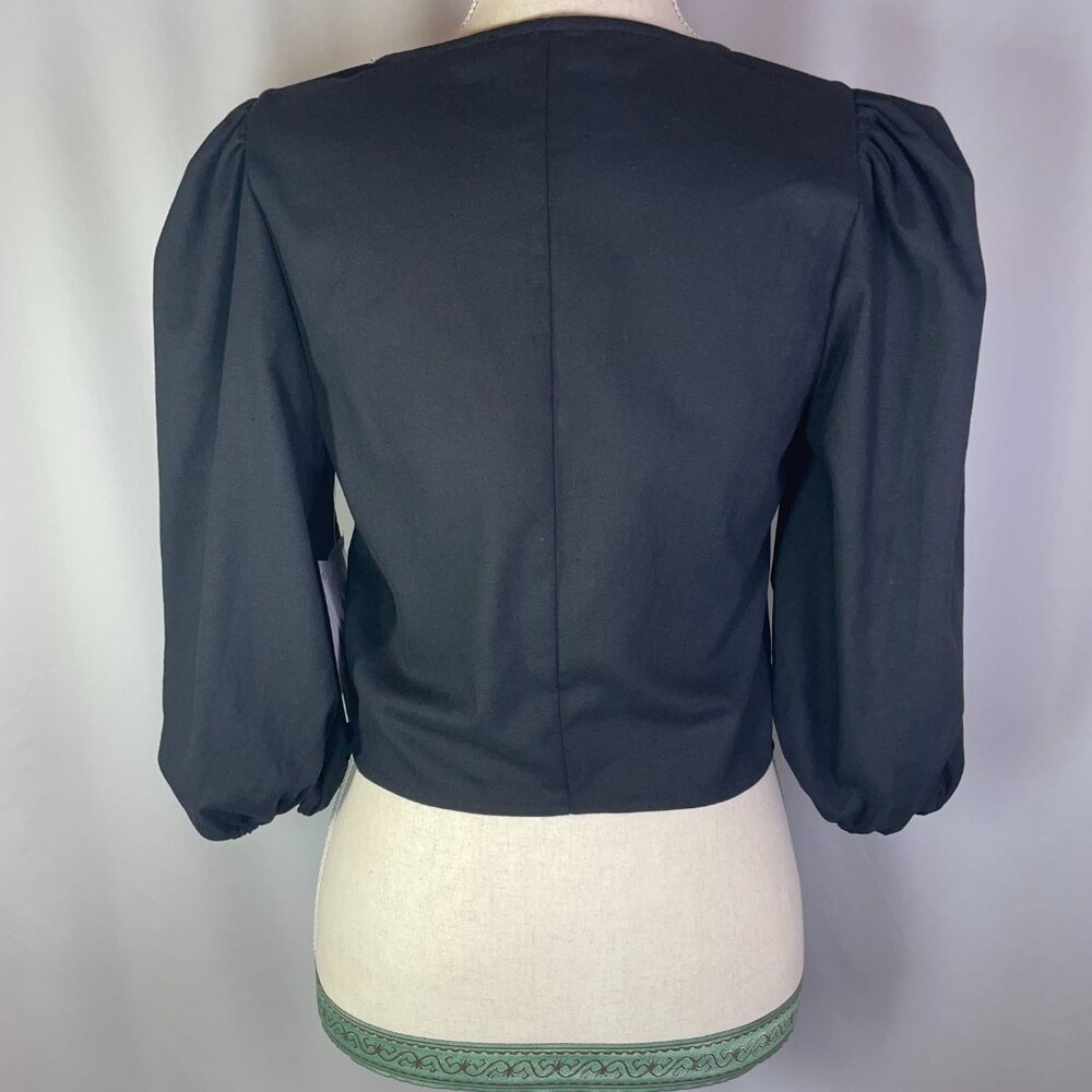 JustFab Puff Sleeve Tie Front Top Crop Top Blouse Black Linen Blend Size M - Picture 7 of 13